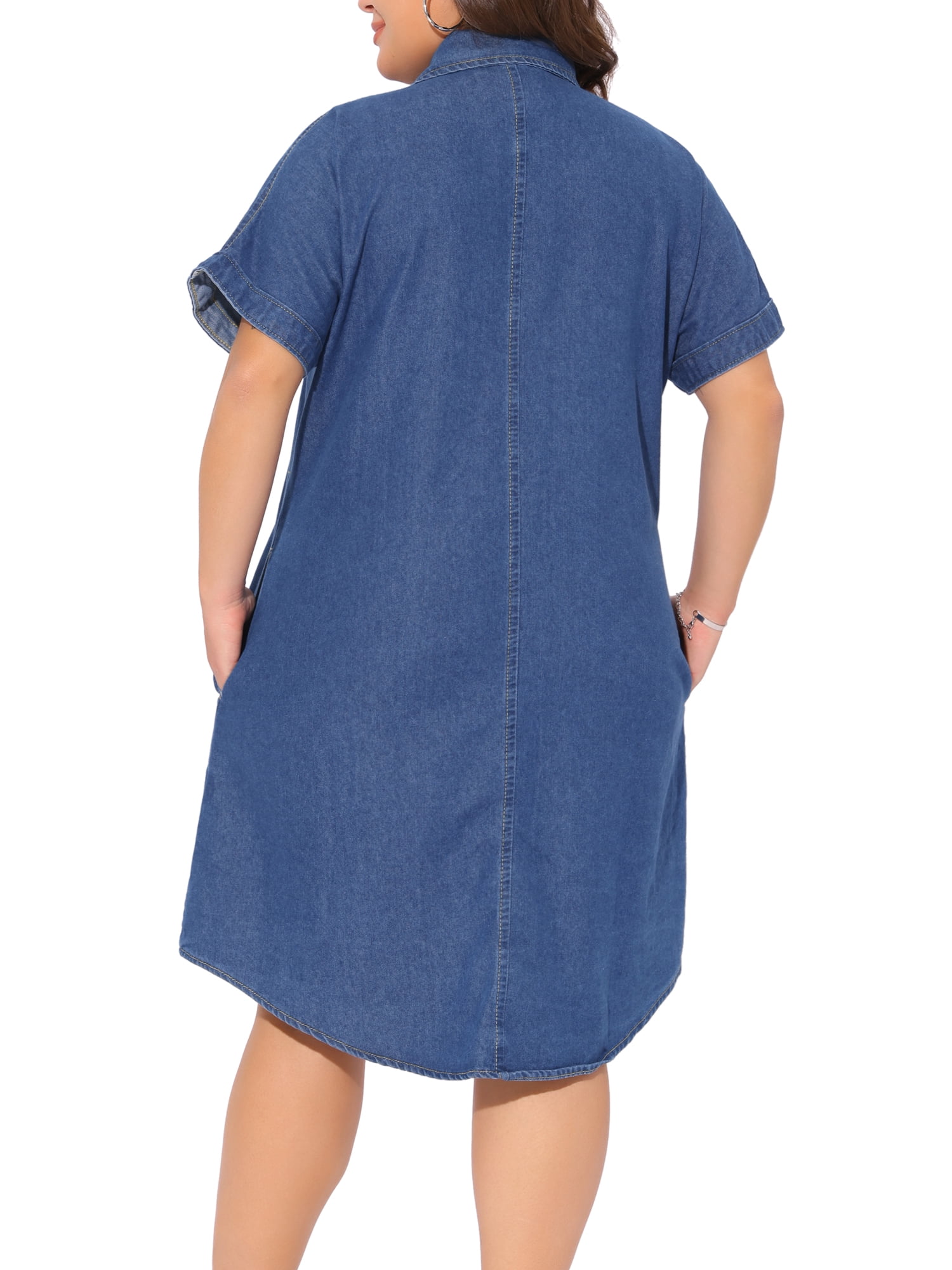 DARING DIVA Women's Plus Size Denim Short Sleeve Button Down Dress 4X Blue