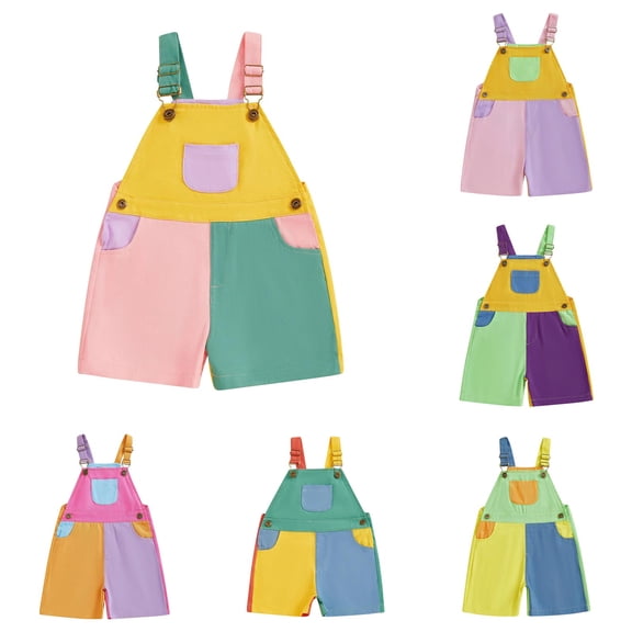 WUANDIXFA Toddler Boy Girl Romper Overall Shorts Contrast Color Suspender Romper Adjustble Shoulder Strap Baby Clothes (Blue, 6-12 Months)