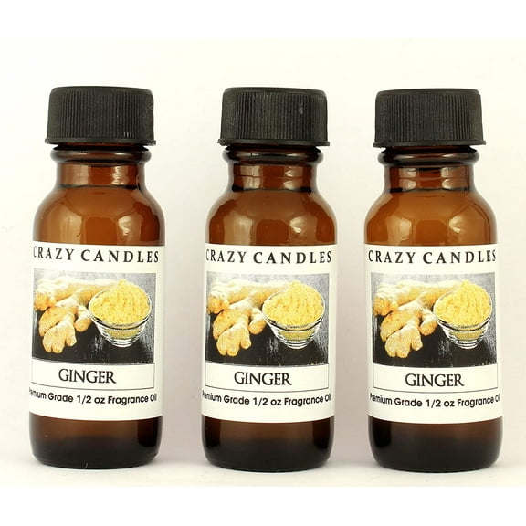 Crazy Candles Ginger 3 Bottles 1/2 Fl Oz Each (15ml) Premium Grade Scented Fragrance Oil (Strong Spice from The Kitchen) Made in USA