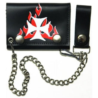 Biker Chain Genuine Leather Trifold Wallet Anarchism Symbol Imprint 946-48 (C Biker Chain Genuine Leather Trifold Wallet Anarchism Symbol Imprint 946-48 (C