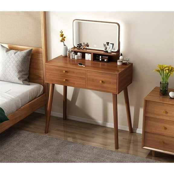 Wooden Vanity Desk, 31.5'' /W Makeup Vanity Table with Mirror, Adjustable 3 Light Modes Vanity Set for Bedroom (Color : Brown, Size : Led Light Mirror)