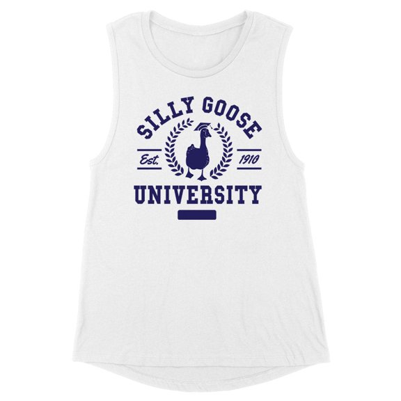 Silly Goose University Women's Muscle Tank Large White