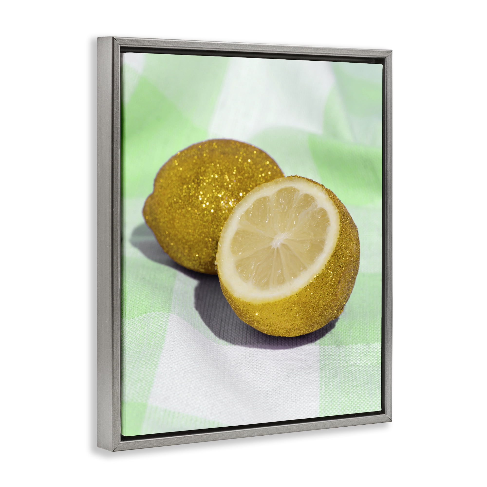 Stupell Industries Glimmer Lemon on Green Gray Framed Floater Canvas Wall Art, design by LISH Creative