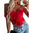 thumbnail image 3 of KelaJuan Women's Solid Color Tank Tops Fashion Sleeveless 3D Flower Front Ruched Crop Tops Clubwear, 3 of 6