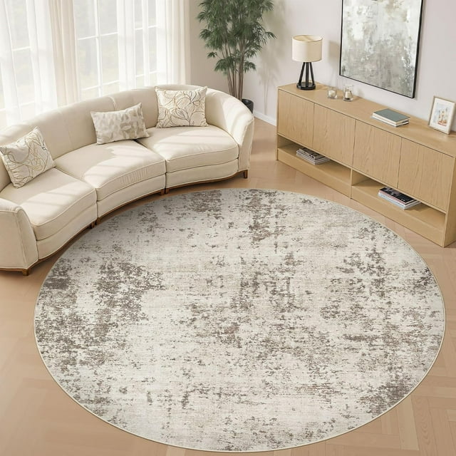 UERMEI 10ft Round Area Rug Living Room Rugs - 10x10 Washable Large Neutral Modern Abstract Soft Thin Rug Indoor Floor No Slip Rug Carpet for Bedroom Under Dining Table Home Office Decor - Dark Brown