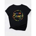 thumbnail image 3 of Chic Colorful Letter Print Women's T-Shirt - Casual Round Neck, Short Sleeve Top, Breathable Polyester, Machine Washable - Perfect for Spring/Summer/Fall, Black, Fashion, 3 of 7