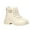 White, variant on Women's Buckle Strap Combat Thin Wool Boots Side Zip Platform Sole Round Toe Leather Casual Winter Booties For Women Black Women Sandal