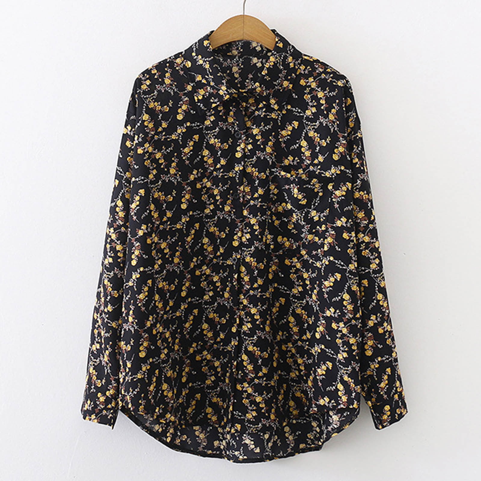 Women Print Long Sleeve Pocket Casual Shirt Top Blouse Note Please Buy One Two Sizes Larger - Walmart.com