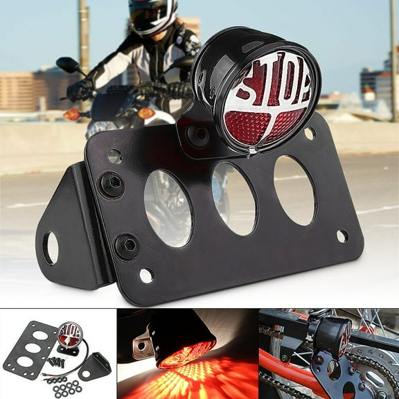 Universal Motorcycle Side Mount License Plate Bracket w/ Tail Brake Light Lamp