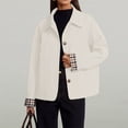 thumbnail image 3 of Dweltoz Womens Lightweight Cropped Trench Jacket Lapel Collar Button Down Barn Coat Plaid Lining Casual Short Outerwear Spring Fall Work Travel Windbreaker Coat,White L, 3 of 5