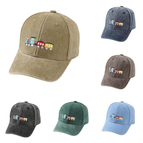 Krdevn Vintage Washed Kids Baseball Cap Colorful Cartoon Train Embroidery Adjustable Lightweight Sun Hat for Unisex Toddler Boys Girls Spring Summer Outdoor Daily Activities