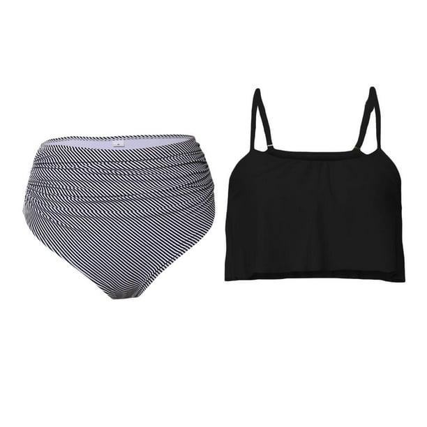 trajes de baño de las mujeres conjunto de bikinis de cintura alta de mujer vintage push up traje de baño negro 2xl Negro 2XL Magideal trajes de baño de las mujeres