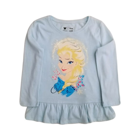 Frozen 2 Girls Elsa Blue Long Sleeve Pretty Snowflake Tee Shirt T-Shirt 6