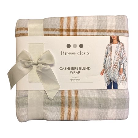 Three Dots Women s Fringe Detail Cashmere Blend Wrap (Grey Lousia Plaid)