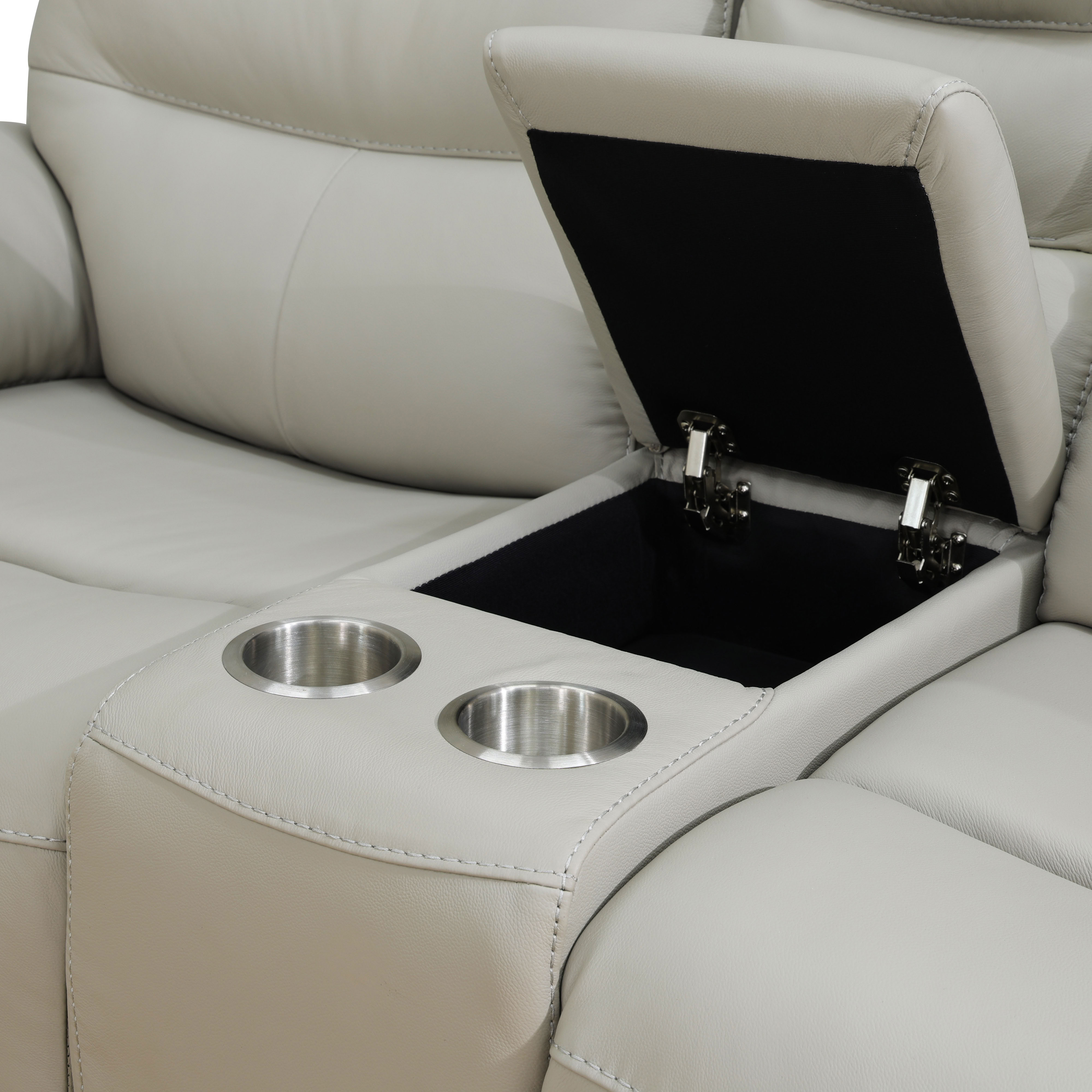 MAYEERTY 2-Seater Recliner, Genuine Leather Loveseat Sofa with Storage & Cup Holder for Living Room