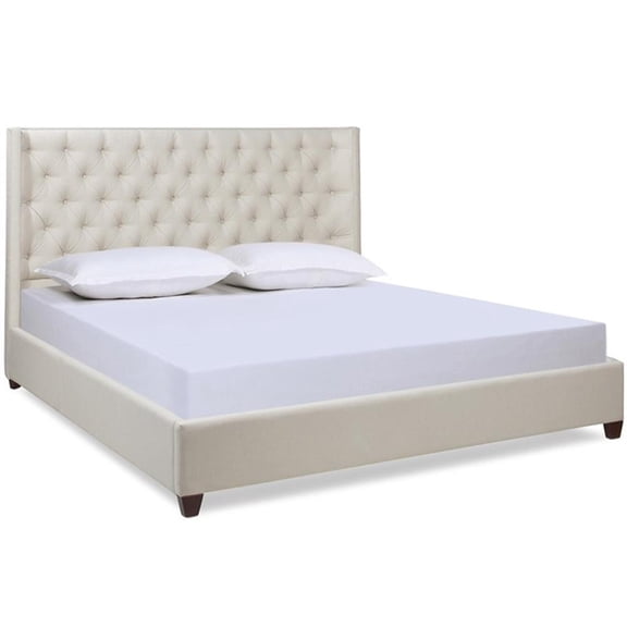 Pemberly Row Contemporary King Platform Bed Frame Light Beige