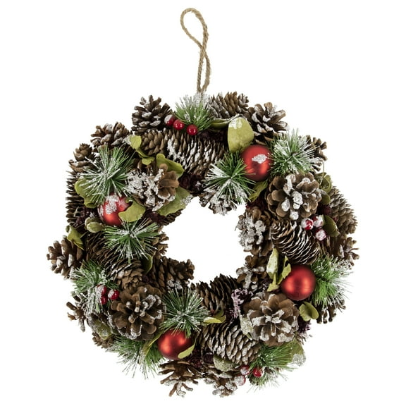 Northlight Frosted Pinecones, Ball Ornaments and Pine Needles Small Artificial Christmas Wreath -