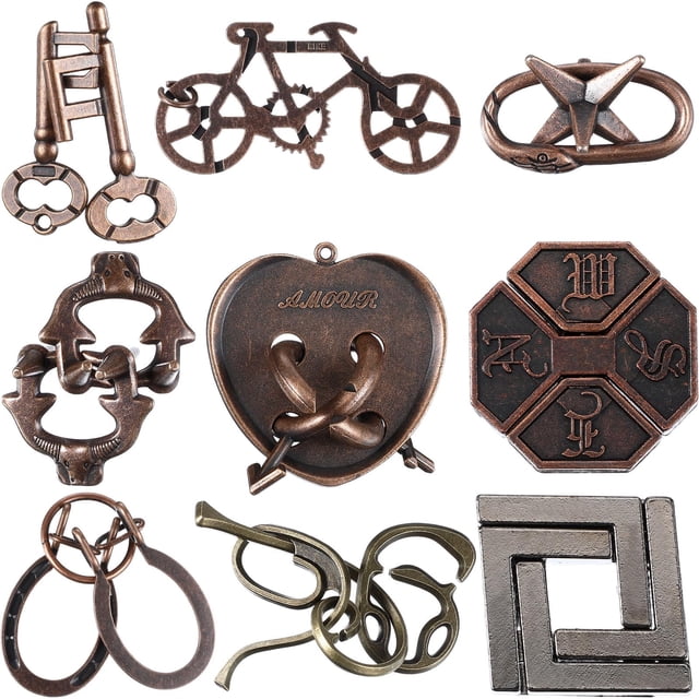 Rompecabezas de metal Wettarn, 9 unidades, para adultos, rompecabezas cerebrales