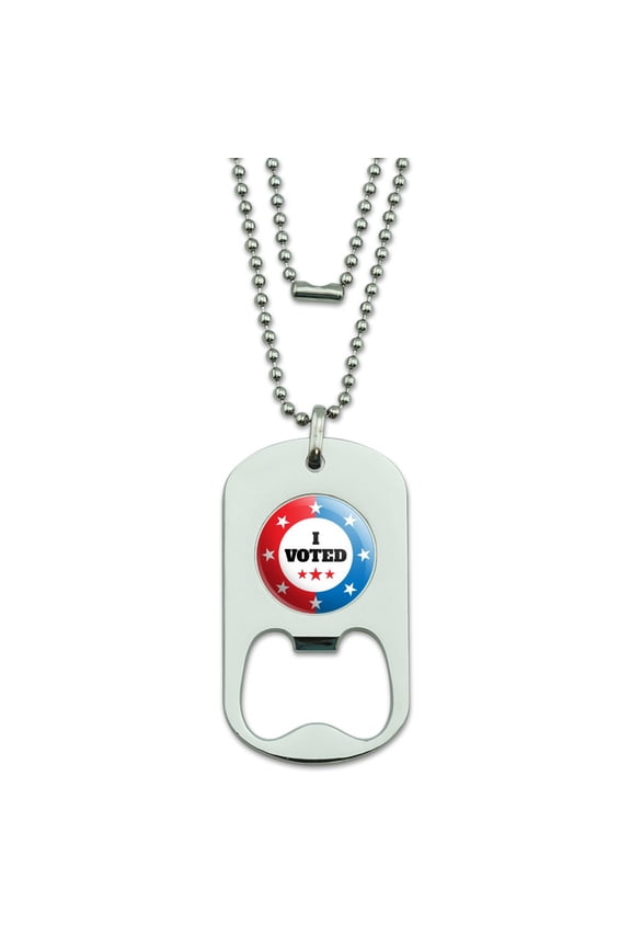I Voted Red White Blue Patriotic Military Dog Tag Bottle Opener Pendant