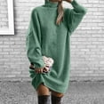 thumbnail image 3 of comerut Turtleneck Batwing Long Sleeves Ribbed Warm Plus Size Sweater Dress Ladies Autumn Winter Solid Color Knitted Casual Midi Dress, 3 of 8