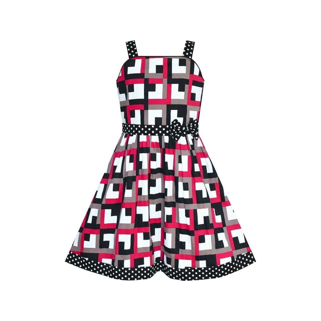 Robe Fille Noire à Pois Nœud Papillon Robe d'Été 11-12 Ans