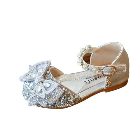 

DNDKILG Kids Girl Boy Pearl Crystal Dress Flats First Walkers Shoes Toddler Baby Summer Party School Wedding Sandals Silver 15M-12Y 34
