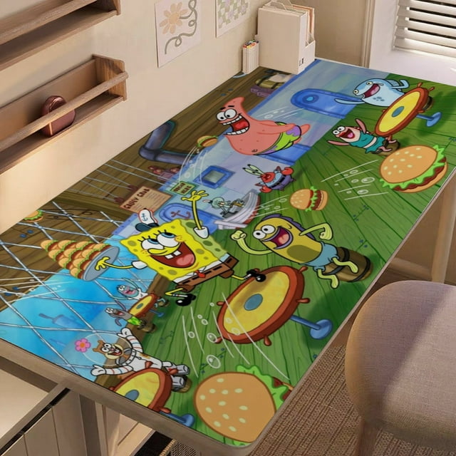 SpongeBob alfombrilla de escritorio/mesa extra-grande con base antideslizante de cuero y diseño temático; versátil para escritorios de ordenador, mesas de comedor, etc. 30 × 60 cm