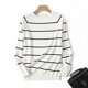 thumbnail image 1 of 2022 Otoño Invierno manga larga jersey a rayas suéter de mujer suéteres de punto cuello redondo Tops coreano Pull Femme Jumper mujer blanco Tan Jianjun  unisex, 1 of 2