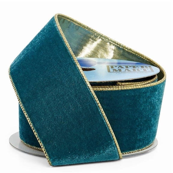 VoraLuxeCo Ribbon Soft Velvet With Metallic Back Wired Teal 2 1/2 Inch X 10 Yards