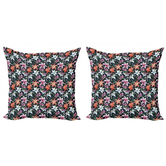 Ambesonne Floral Throw Pillow Cover 2 Pack, Watercolor Tropical Lilies, 20", Multicolor