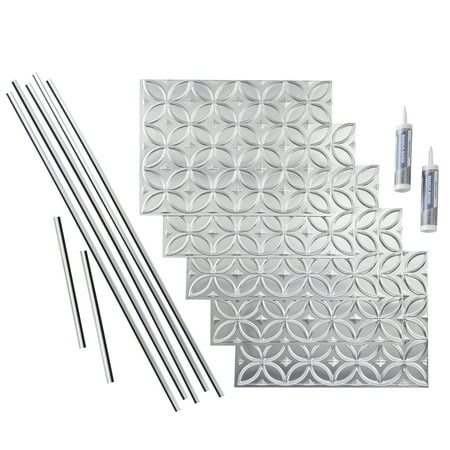 FASÄDE Rings Decorative Vinyl Backsplash 15 sq ft Kit in Brushed Aluminum