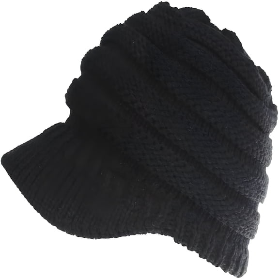 TELOLY Women Winter Warm Knit Messy High Bun Ponytail Hat Visor Beanie Cap Knitted Baseball Cap Pony Tail Beanies for Women