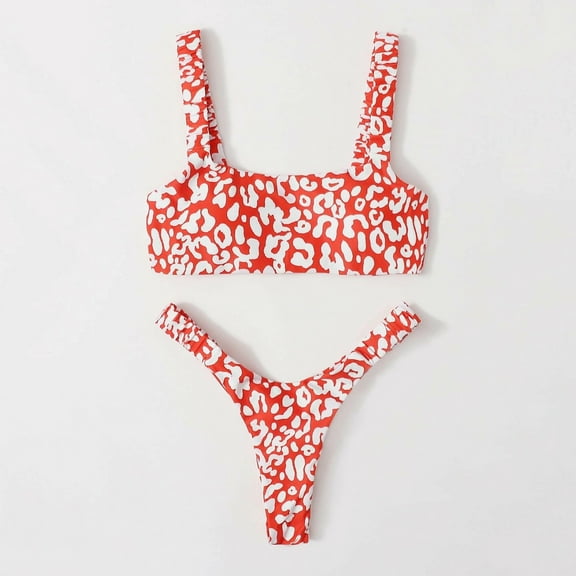 Aayomet Bikinis For Women Piece Split Sling Swimwear Two Printed Swimsuit Wire Bikini Women's Swimwears Tankinis Set,Red L