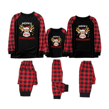 

Matching Family Pajamas Sets Long Sleeve Christmas Reindeer Plaid Pjs Kids Holiday Sleepwear Homewear