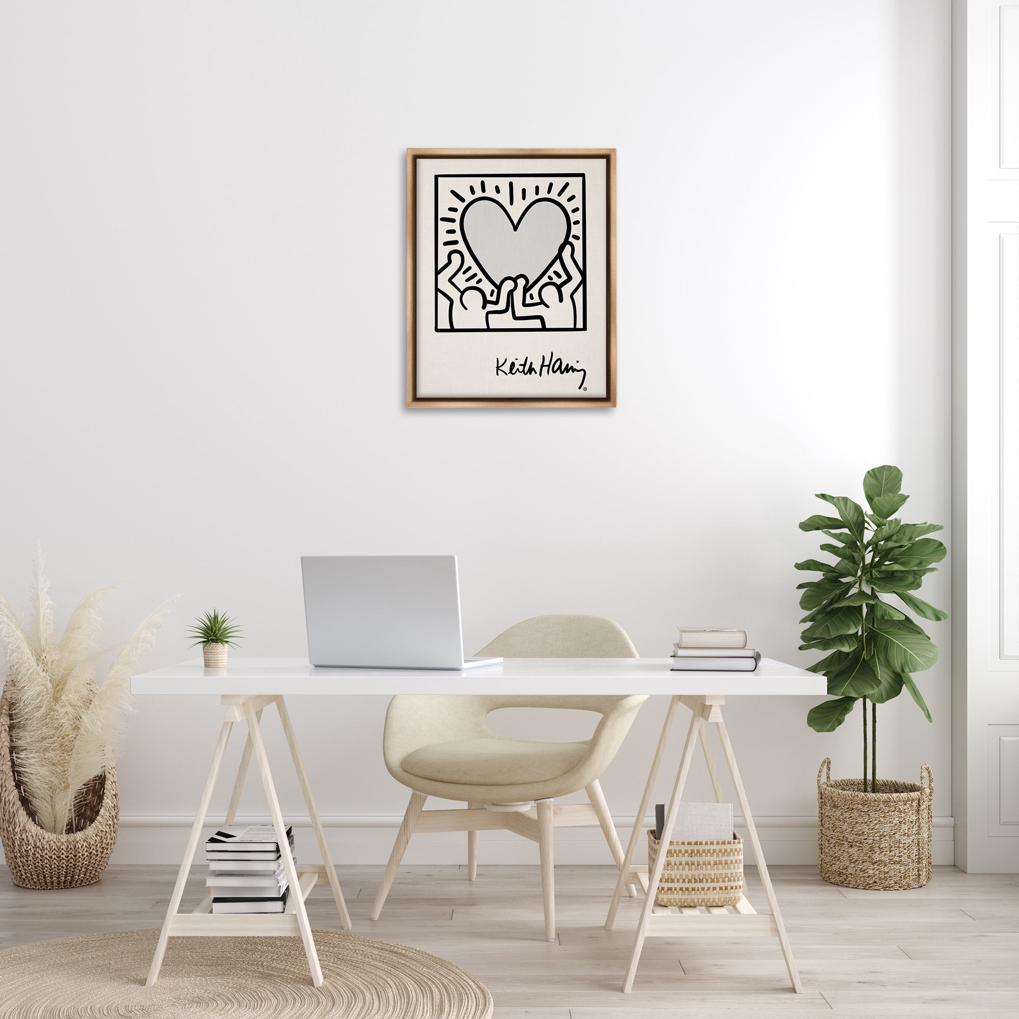 Stupell Industries Classic Heart Symbol Keith Haring Abstract Painting Brown Floater Framed Canvas Art Print Wall Art, 25 x 31