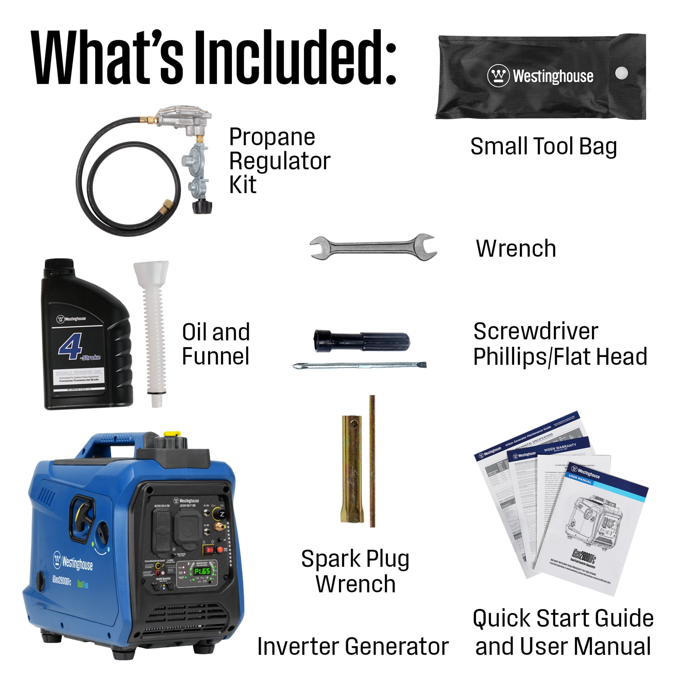Westinghouse 2800 Peak Watt Portable Gas & Propane Powered Inverter Generator, Dual Fuel, Parallel Capable with CO Sensor