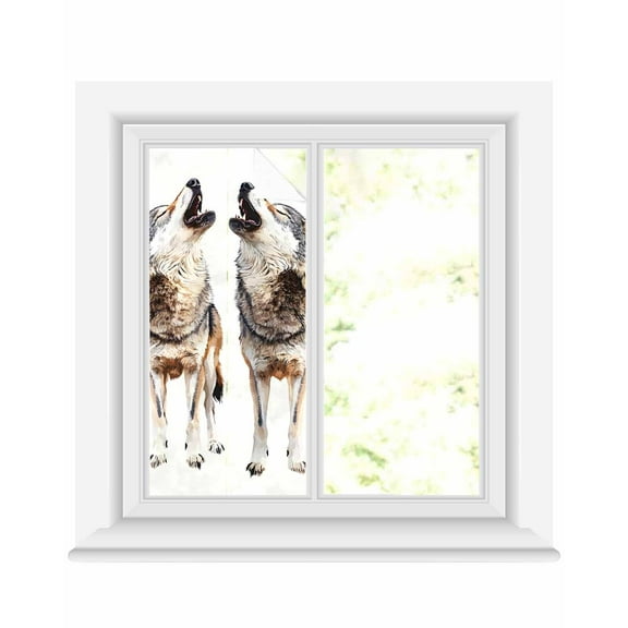 Window Privacy Film Modern Wolves Stained Glass Window Film Decorative Sun Block Window Cover Abstract Watercolor Animals Print Window Clings Static Adhesive Sticker for Bathroom 17.7"x39.3"