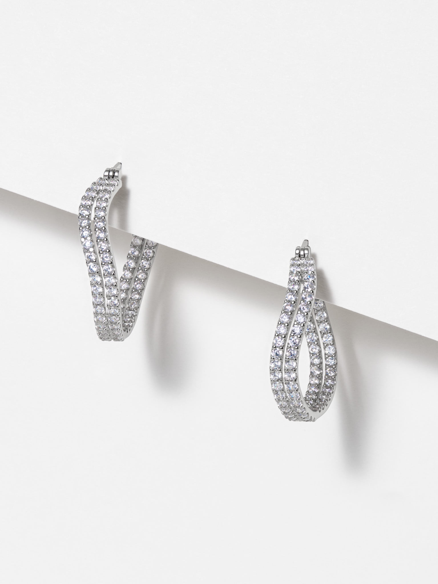Sterling Silver Platinum Plated Wave hoop earrings