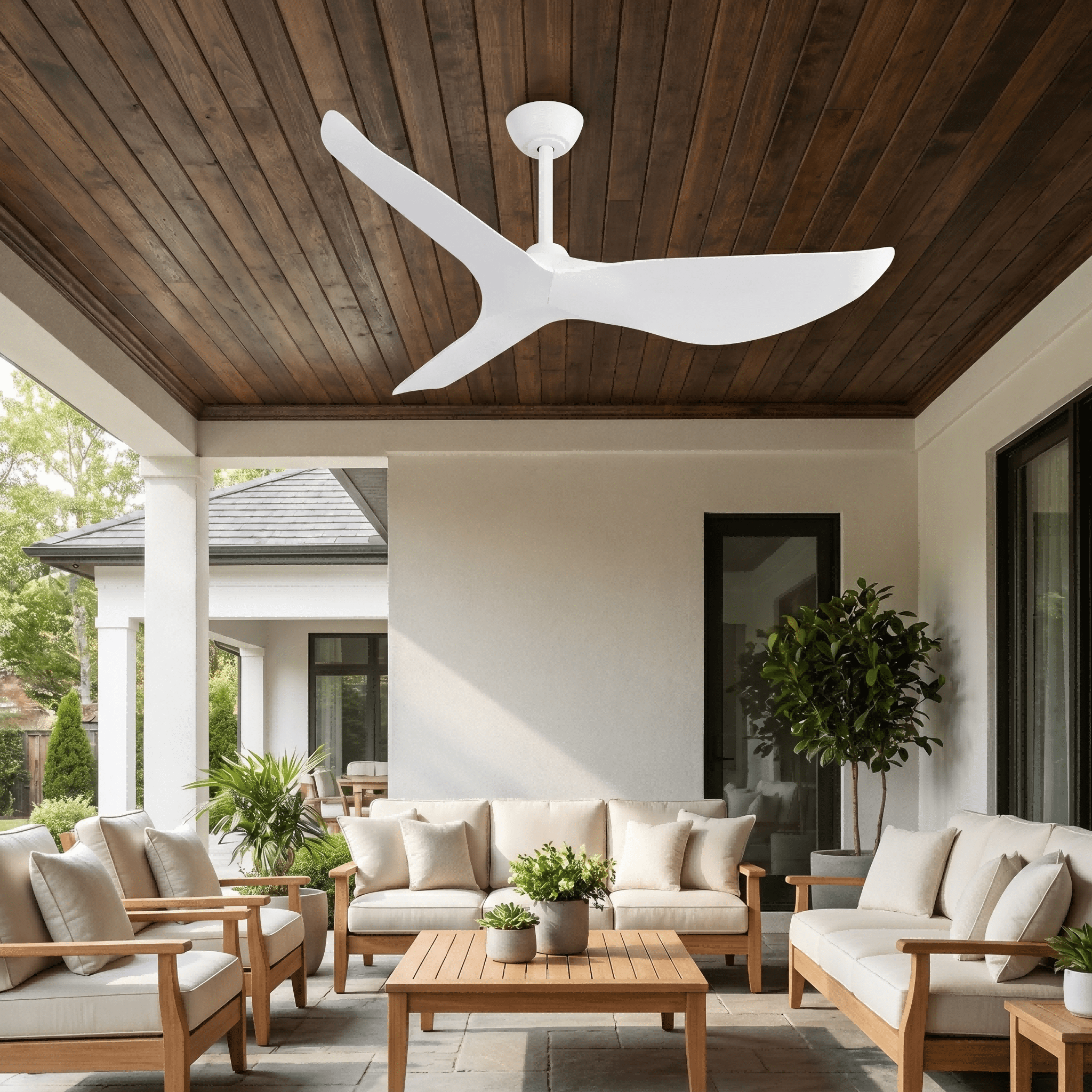 Noaman 38 Inch Ceiling Fan Without Light, DC Motor Remote Control Indoor Outdoor Ceiling Fan, 6 Speeds Timer, Matte White