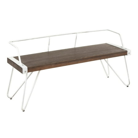 Black Industrial Full Grain Stefani Industrial Bench in Vintage White Metal and Espresso Wood-Pressed Grain Bamboo by LumiSource ()