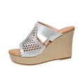 thumbnail image 6 of Xucatan Women's Crochet Wedge Slide Sandals, Round Toe Open Toe Platform Slippers with Padded Footbed, Boho Knit Upper Chunky Heel Casual Summer Shoes, Versatile Solid Color Gift, 6 of 9
