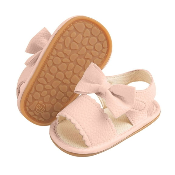 Linfrsh Baby Girls Sandals Ruffle Bowknot Soft Sole Anti-Slip Open Toe Breathable Summer Outdoor First Walking Shoes Baby Sandals(Pink,Size 6-12 Months)