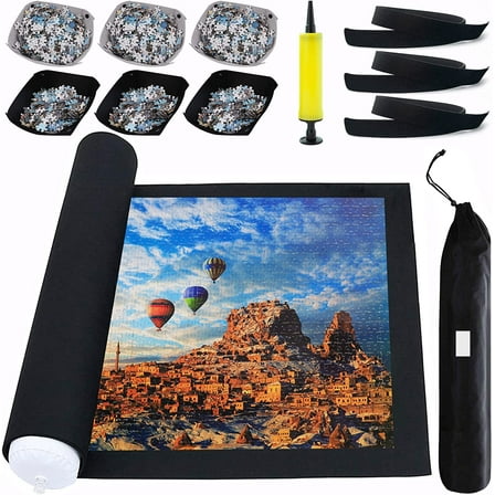 Jigsaw Puzzle Board Mat 1000 500 Piece, 6 Storage Tray and Sticker Glue Sheets Portable Sorting Table Large Puzzle Accessories Organizer for Adults Gift Frame Keeper Cover Holder Pad Saver with Case