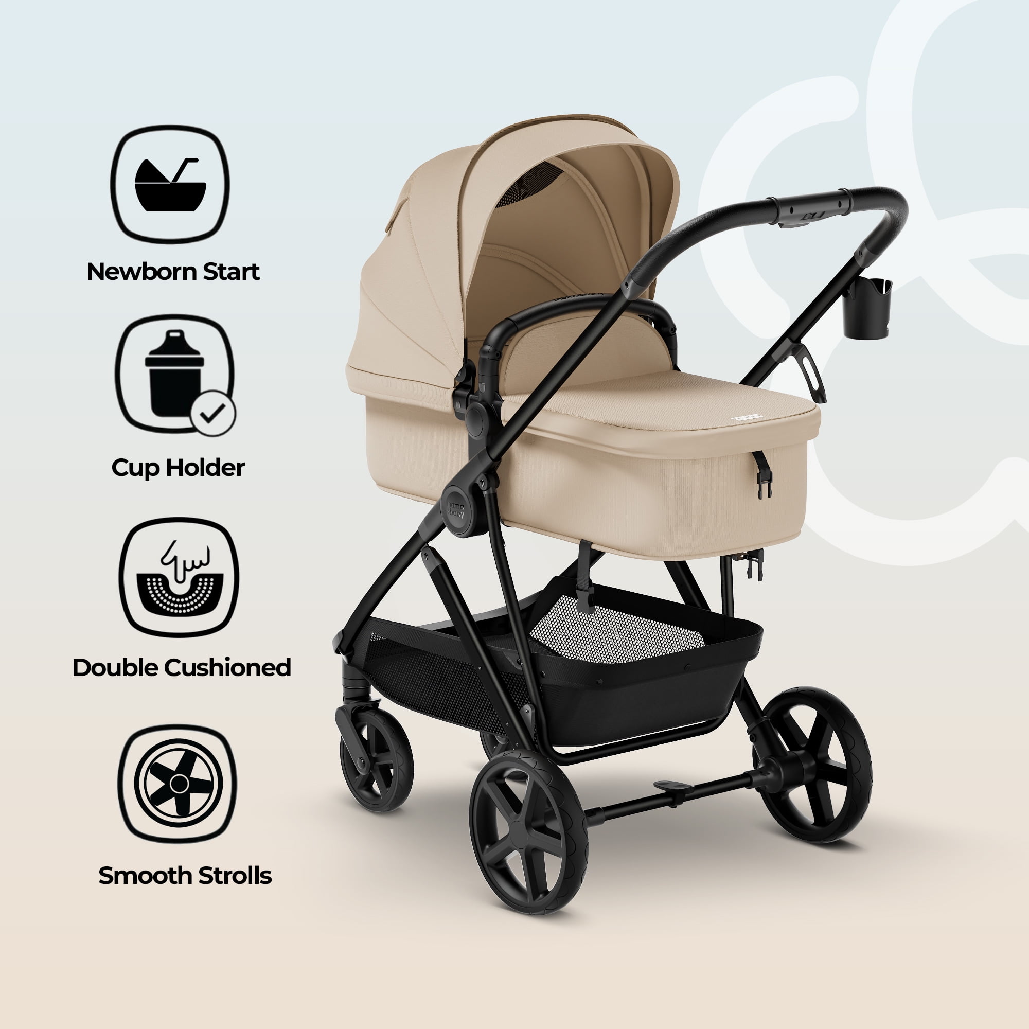 MAMA & BABY Rovee 2-in-1 Baby Bassinet Stroller with Reversible Seat and Large Canopy, Grey, 22.3LB, Unisex
