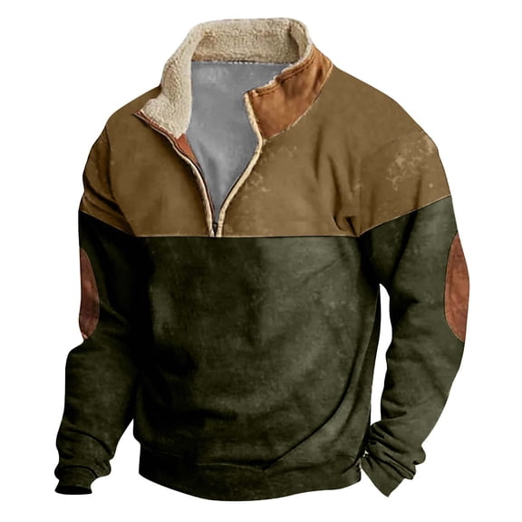 Wutalume Men's Spring Casual Standing Collar Sweatshirt, Outdoor Wear Loose Fit Long Sleeve Top, Comfortable Fabric for Everyday Use and Adventure Trips,Army Green L