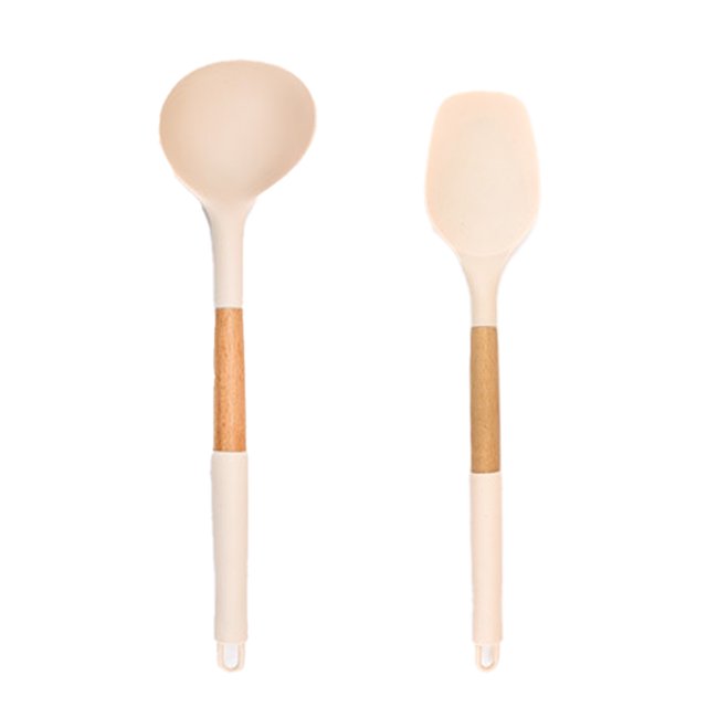 2 utensilios de cocina de silicona antiadherente sin BPA. Utensilios de cocina resistentes al calor con mangos de madera. Namotu CPB-US-YYM867-6