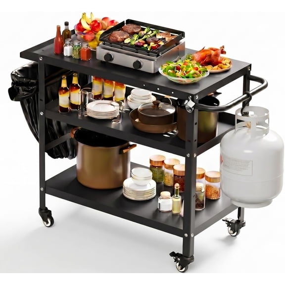 ANHXN Outdoor Grill Cart, Movable Pizza Oven Stand Table With Wheels for BBQ And Cooking Prep