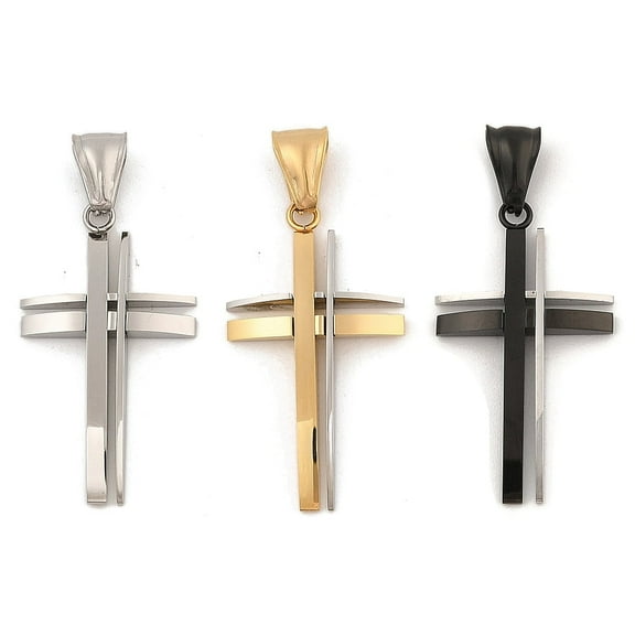 6 pc Tarnish Resistant 304 Stainless Steel Pendants Cross Mixed color 36x20x4mm Hole: 10x4mm