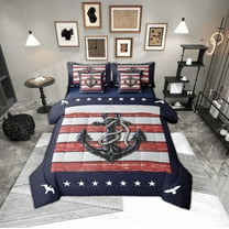 Erosebridal Retro Anchor Bed in a Bag Queen Size, Red Grey Stripe Bed Set, Nautical Old Barn Door Bedroom Decorative, Reversible 7 Pieces