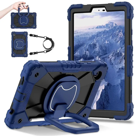 Case for Samsung Galaxy Tab A11 8.7 inch 2025 SM-X130/X133/X135, Shockproof Rugged Silicone Drop Protective Cover with 360 Rotating Stand Handle Shoulder Strap Pencil Holder